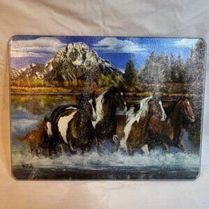 Horse Scene Cutting Board 16" wide x 12" tall Tempered Glass Wall Decor 788-B